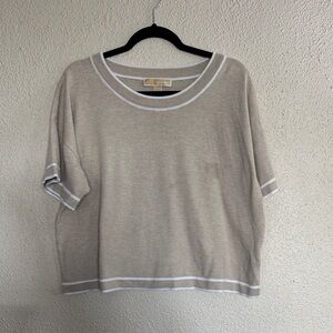 Michael Kors Beige Knit Short Sleeve Top with White Trim